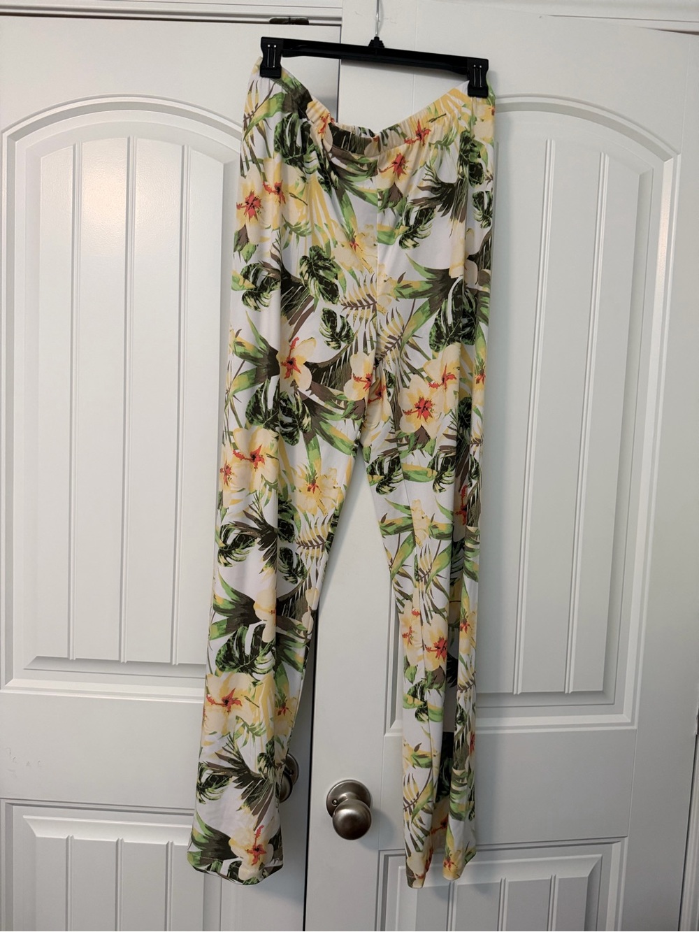 Chico's White Tropical Floral Wide Leg Pants with Yellow & Green Print